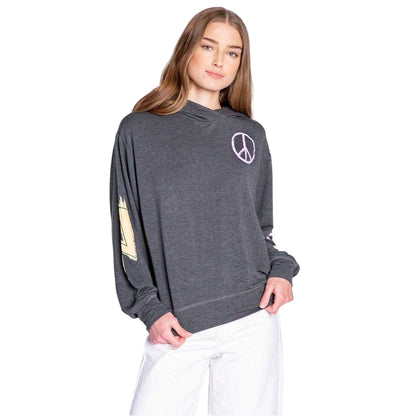 Anthrazit Marl - Back - PJ Salvage Girls Peace Sign Pullover Hoodie
