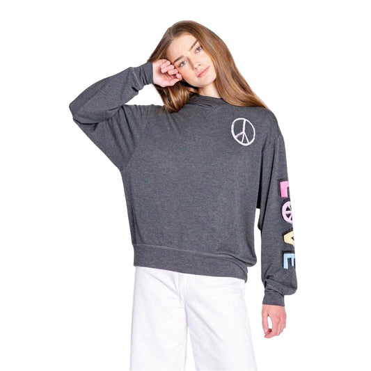 Anthrazit Marl - Front - PJ Salvage Girls Peace Sign Pullover Hoodie