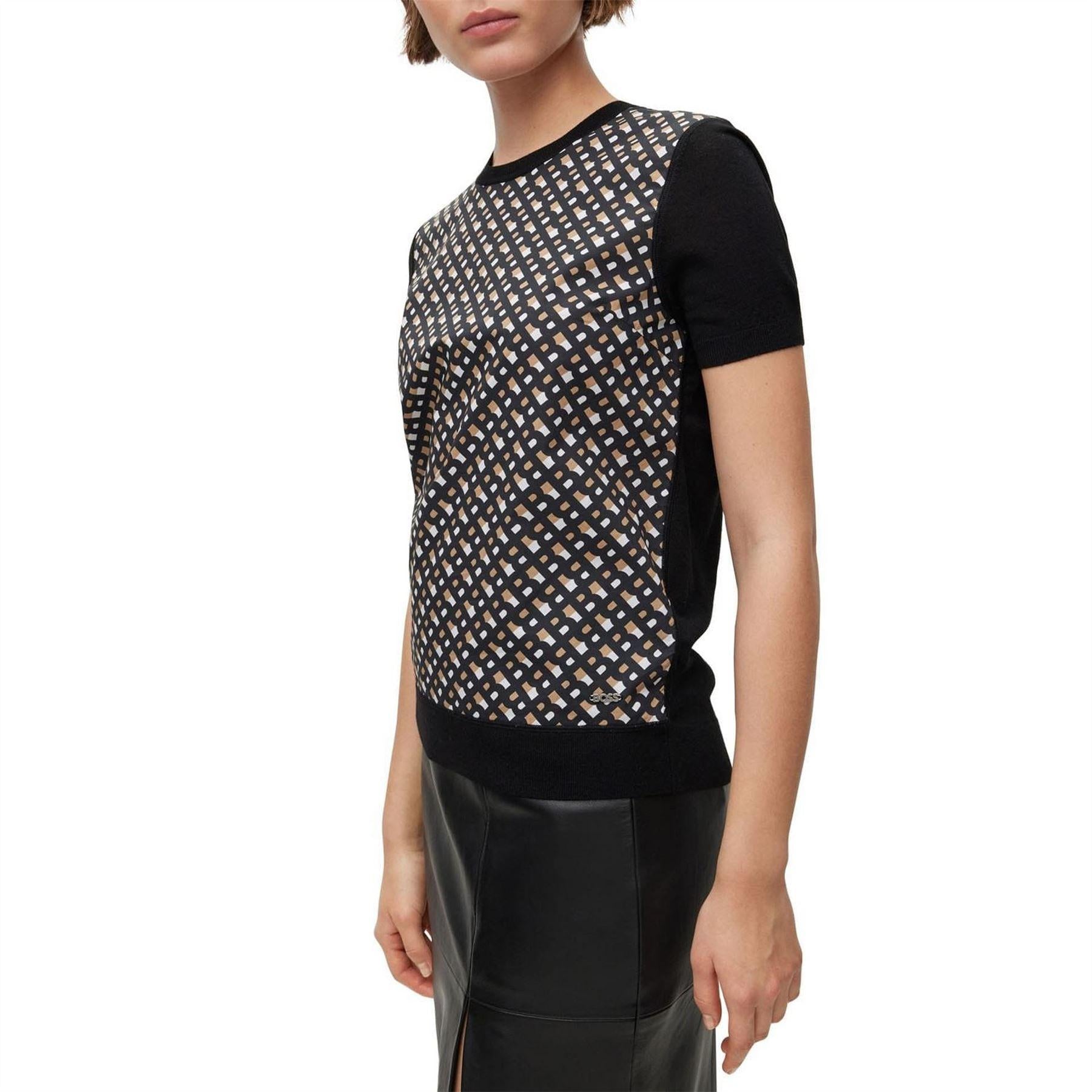 Shiny - Side - Boss Womens-Ladies Fordana Logo Short-Sleeved Sweater Top