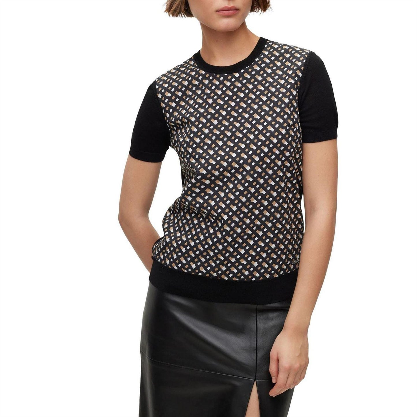 Shiny - Lifestyle - Boss Womens-Ladies Fordana Logo Short-Sleeved Sweater Top