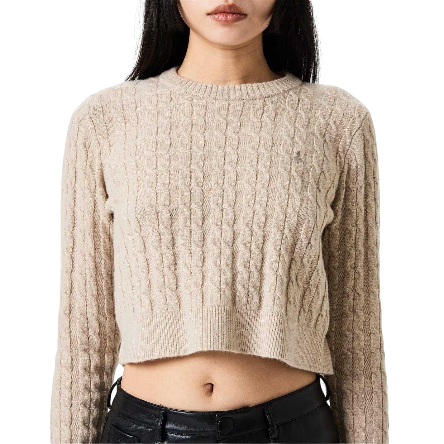 Stone - Side - Jack Wills Womens-Ladies Tinsbury Cable Knit Cropped Sweater Top