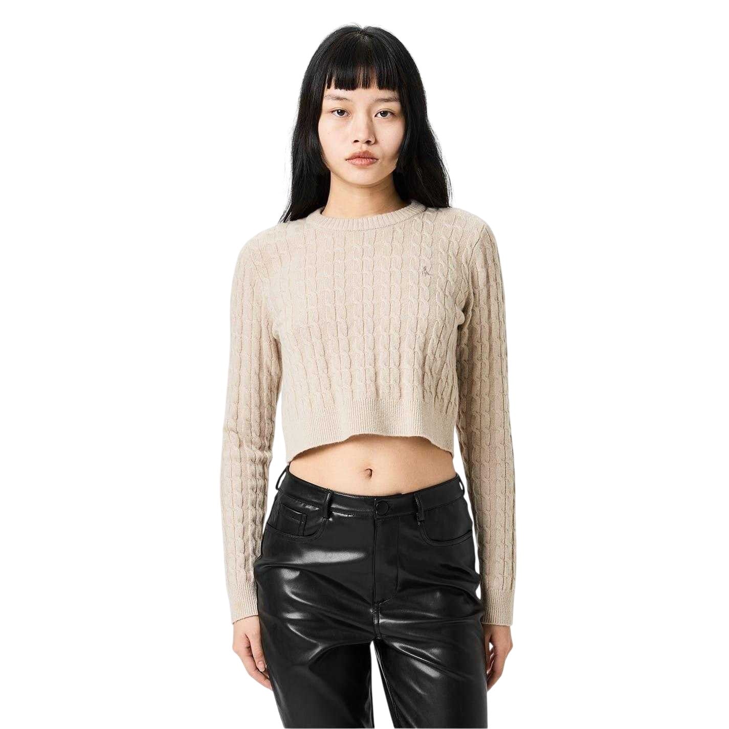 Stone - Lifestyle - Jack Wills Womens-Ladies Tinsbury Cable Knit Cropped Sweater Top