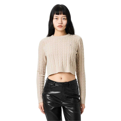 Stone - Lifestyle - Jack Wills Womens-Ladies Tinsbury Cable Knit Cropped Sweater Top