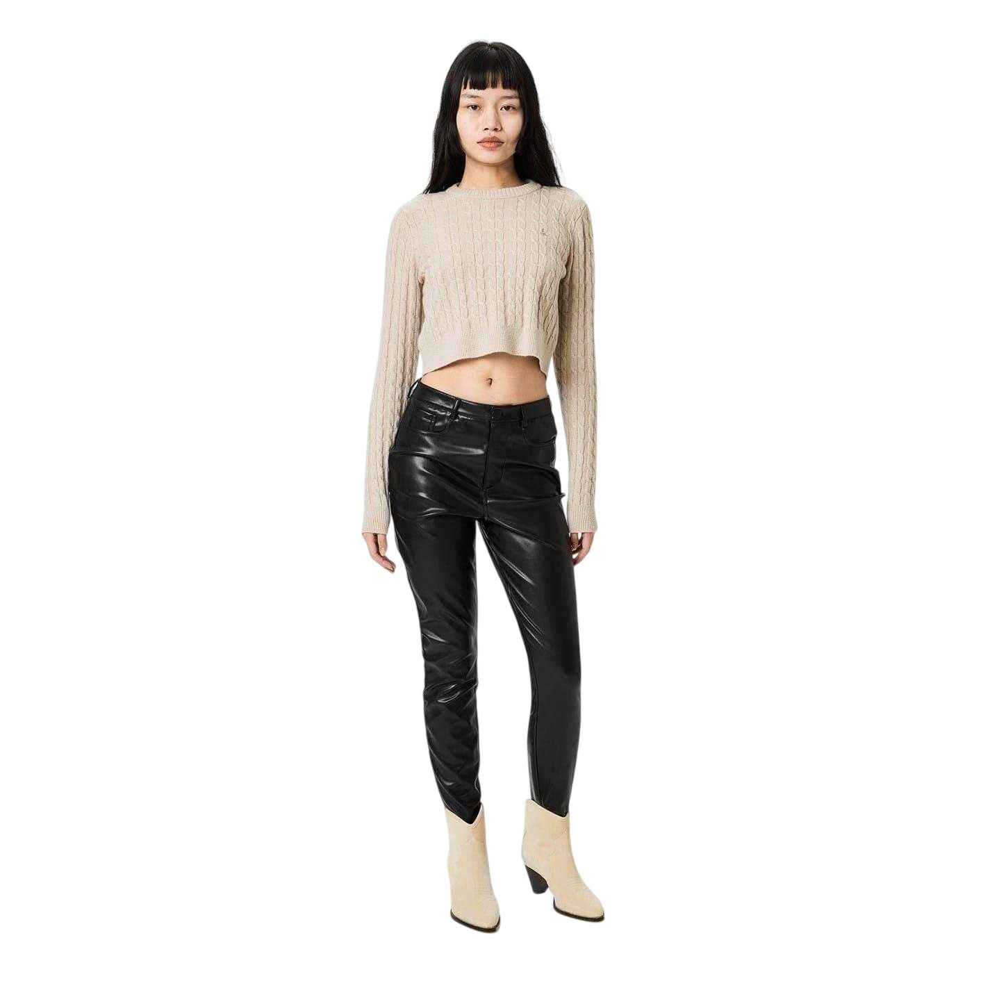 Stone - Pack Shot - Jack Wills Womens-Ladies Tinsbury Cable Knit Cropped Sweater Top