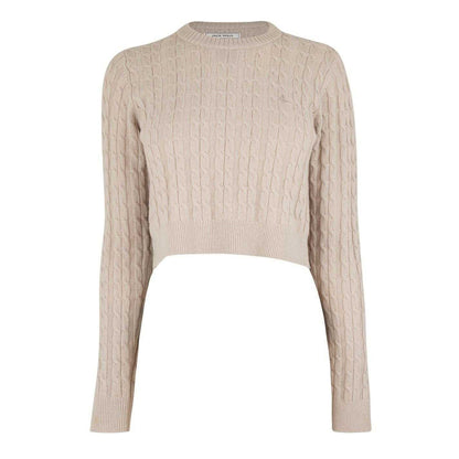 Stone - Front - Jack Wills Womens-Ladies Tinsbury Cable Knit Cropped Sweater Top
