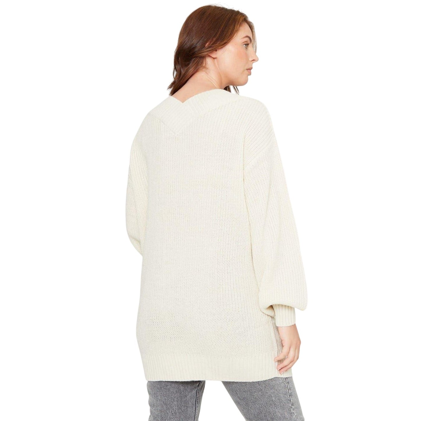Beige - Back - Be You Womens-Ladies V Neck Oversized Tunic Top