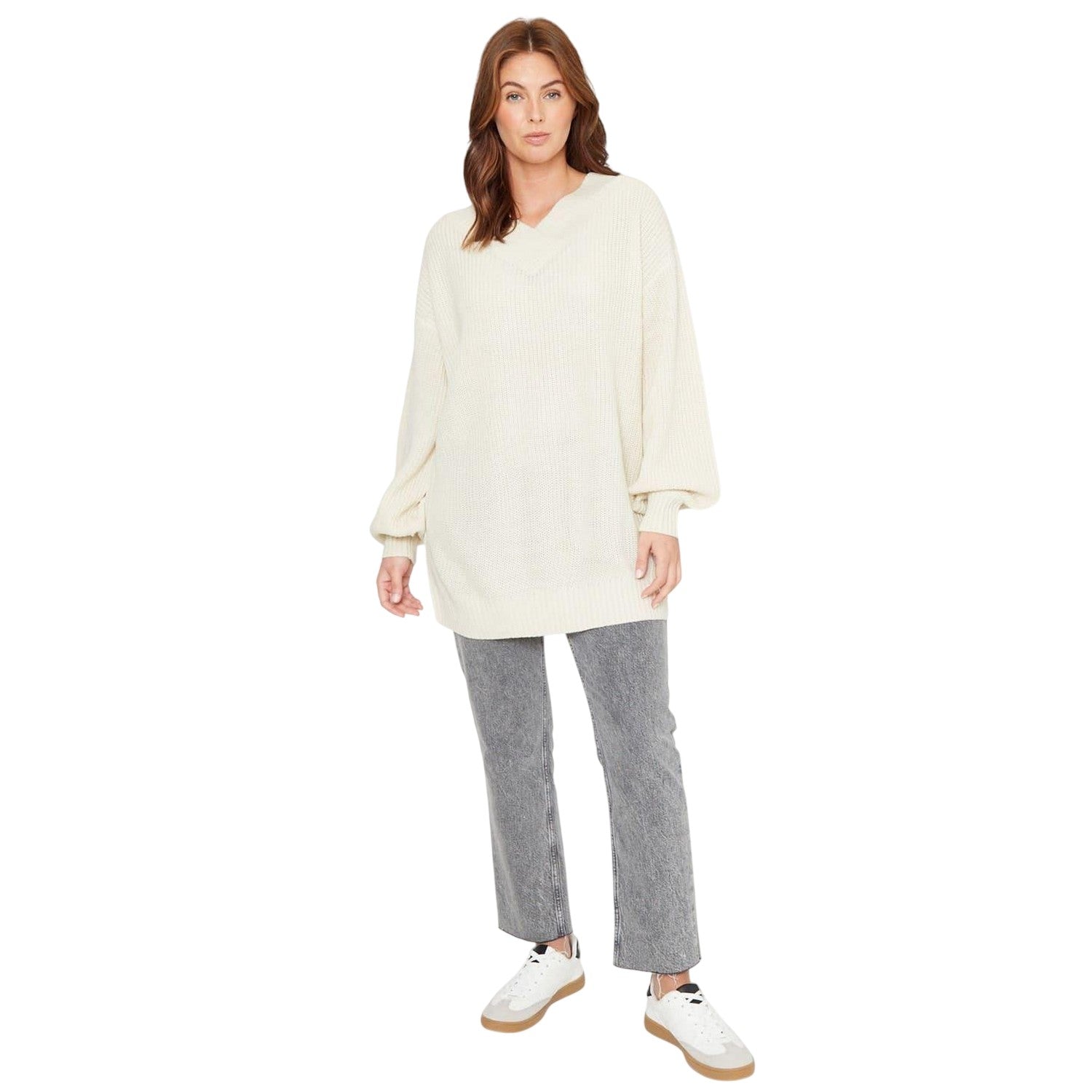 Beige - Lifestyle - Be You Womens-Ladies V Neck Oversized Tunic Top