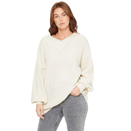 Beige - Front - Be You Womens-Ladies V Neck Oversized Tunic Top