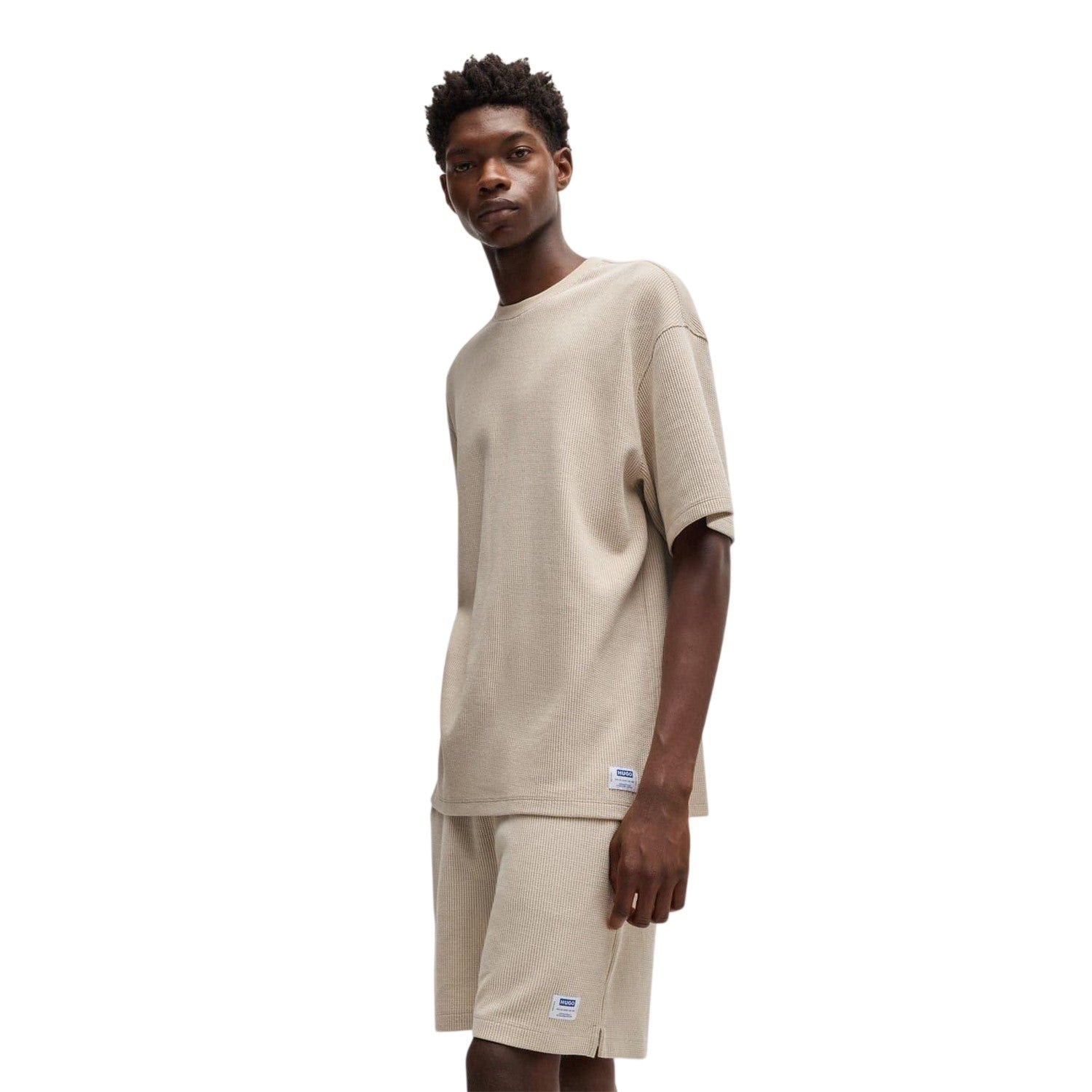 Floral - Side - Hugo Mens Waffle Oversized T-Shirt