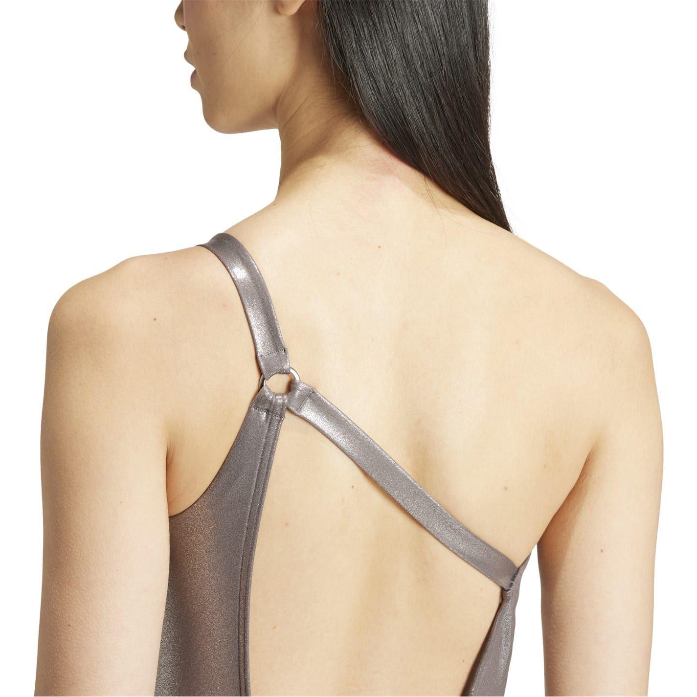 Charcoal - Side - Adidas Womens-Ladies Metallic Slim One Piece Swimsuit