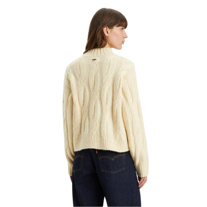 White - Back - Levis Womens-Ladies Isabel Cable Knit Mock Neck Relaxed Fit Sweater Top