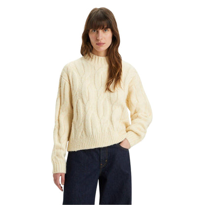 White - Front - Levis Womens-Ladies Isabel Cable Knit Mock Neck Relaxed Fit Sweater Top