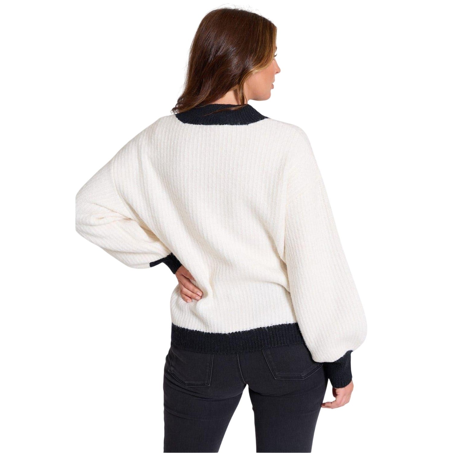 White - Back - Be You Womens-Ladies Asymmetric V Neck Relaxed Fit Cardigan