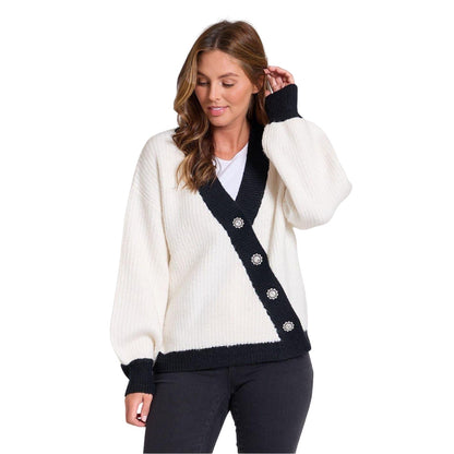 White - Front - Be You Womens-Ladies Asymmetric V Neck Relaxed Fit Cardigan