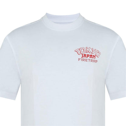White - Side - Firetrap Mens Tokyo Lettering Oversized T-Shirt