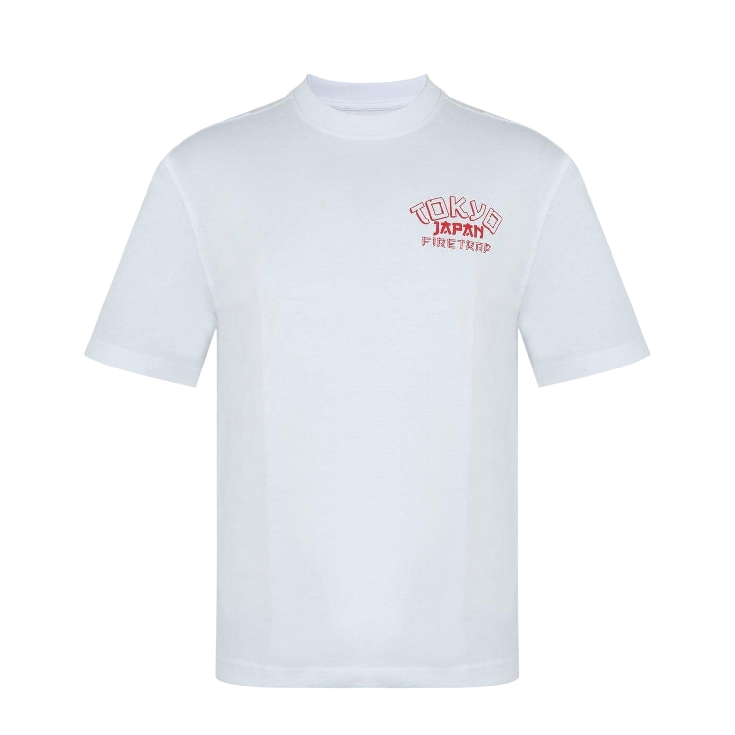 White - Front - Firetrap Mens Tokyo Lettering Oversized T-Shirt