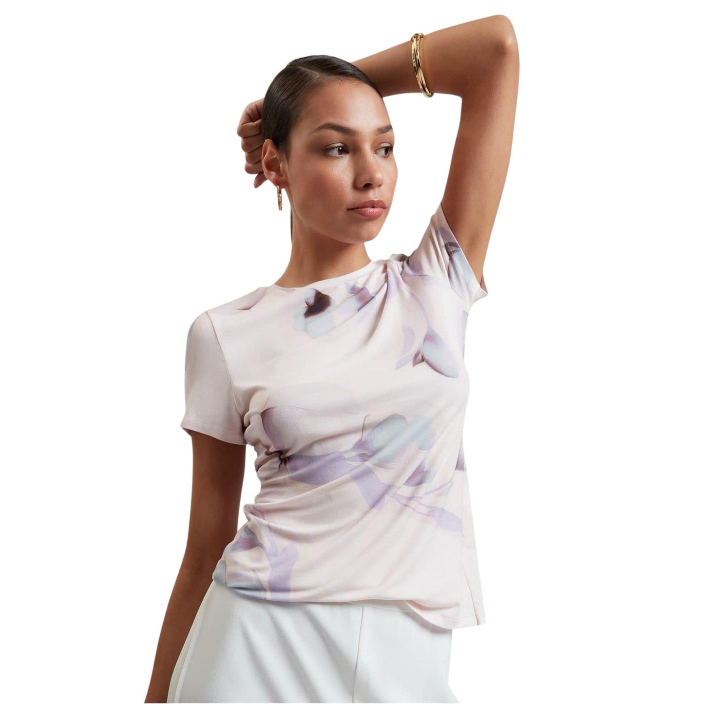 Pink - Side - Ted Baker Womens-Ladies Floral Slim T-Shirt