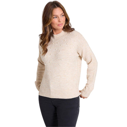 Cream - Side - Be You Womens-Ladies Pearl Crew Neck Long-Sleeved Sweater Top