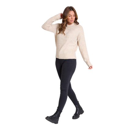 Cream - Lifestyle - Be You Womens-Ladies Pearl Crew Neck Long-Sleeved Sweater Top