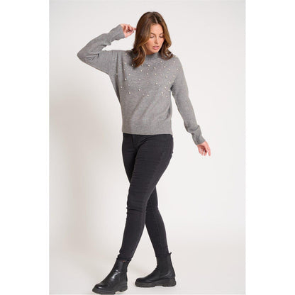Grey - Back - Be You Womens-Ladies Pearl Crew Neck Long-Sleeved Sweater Top