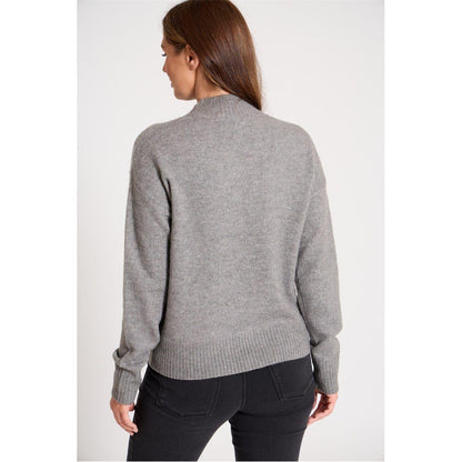 Grey - Side - Be You Womens-Ladies Pearl Crew Neck Long-Sleeved Sweater Top