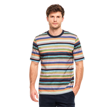 Multicoloured - Side - Paul Smith Mens Multi Stripe Cotton Regular T-Shirt