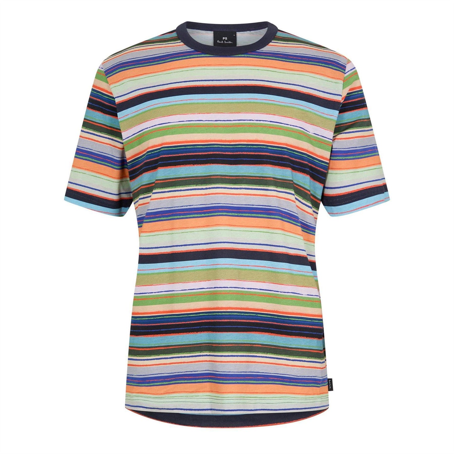 Multicoloured - Front - Paul Smith Mens Multi Stripe Cotton Regular T-Shirt