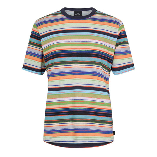 Multicoloured - Front - Paul Smith Mens Multi Stripe Cotton Regular T-Shirt