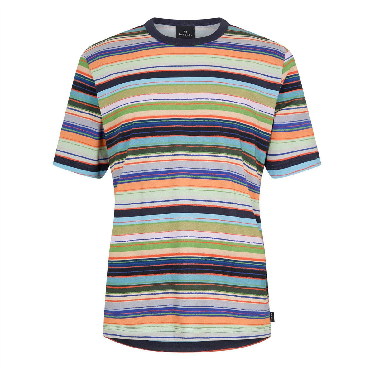 Multicoloured - Front - Paul Smith Mens Multi Stripe Cotton Regular T-Shirt