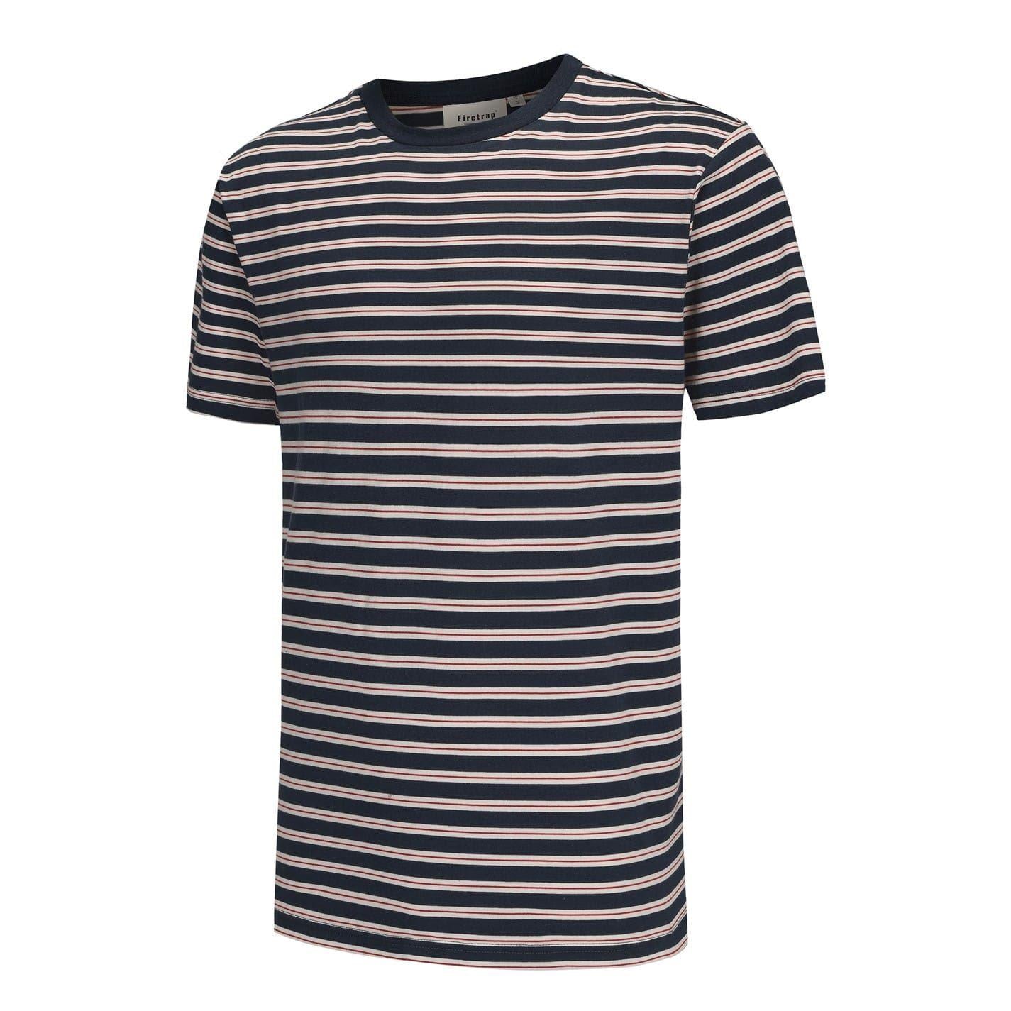 Dark Navy - Side - Firetrap Mens Striped Crew Neck T-Shirt