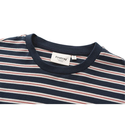 Dark Navy - Pack Shot - Firetrap Mens Striped Crew Neck T-Shirt