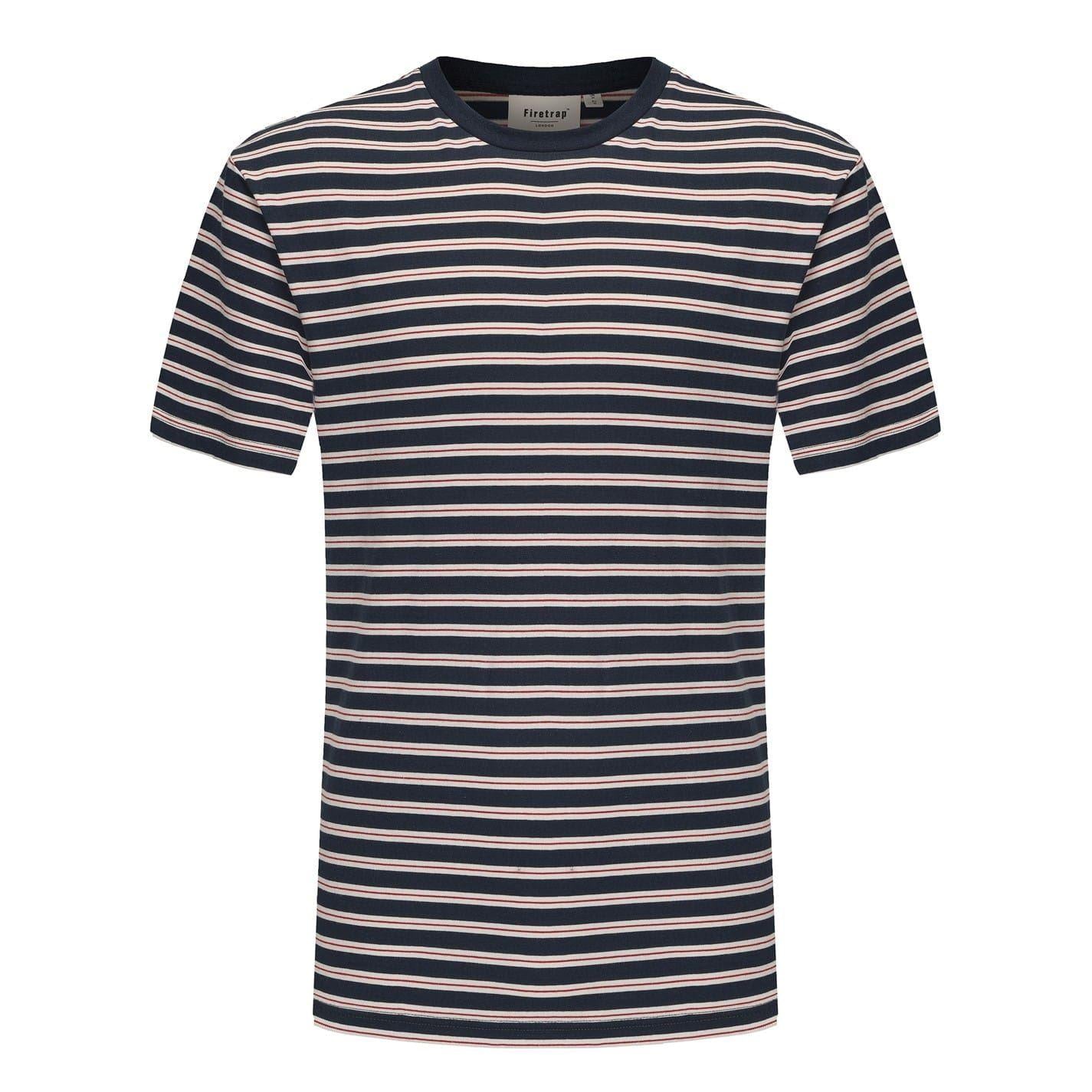 Dark Navy - Front - Firetrap Mens Striped Crew Neck T-Shirt