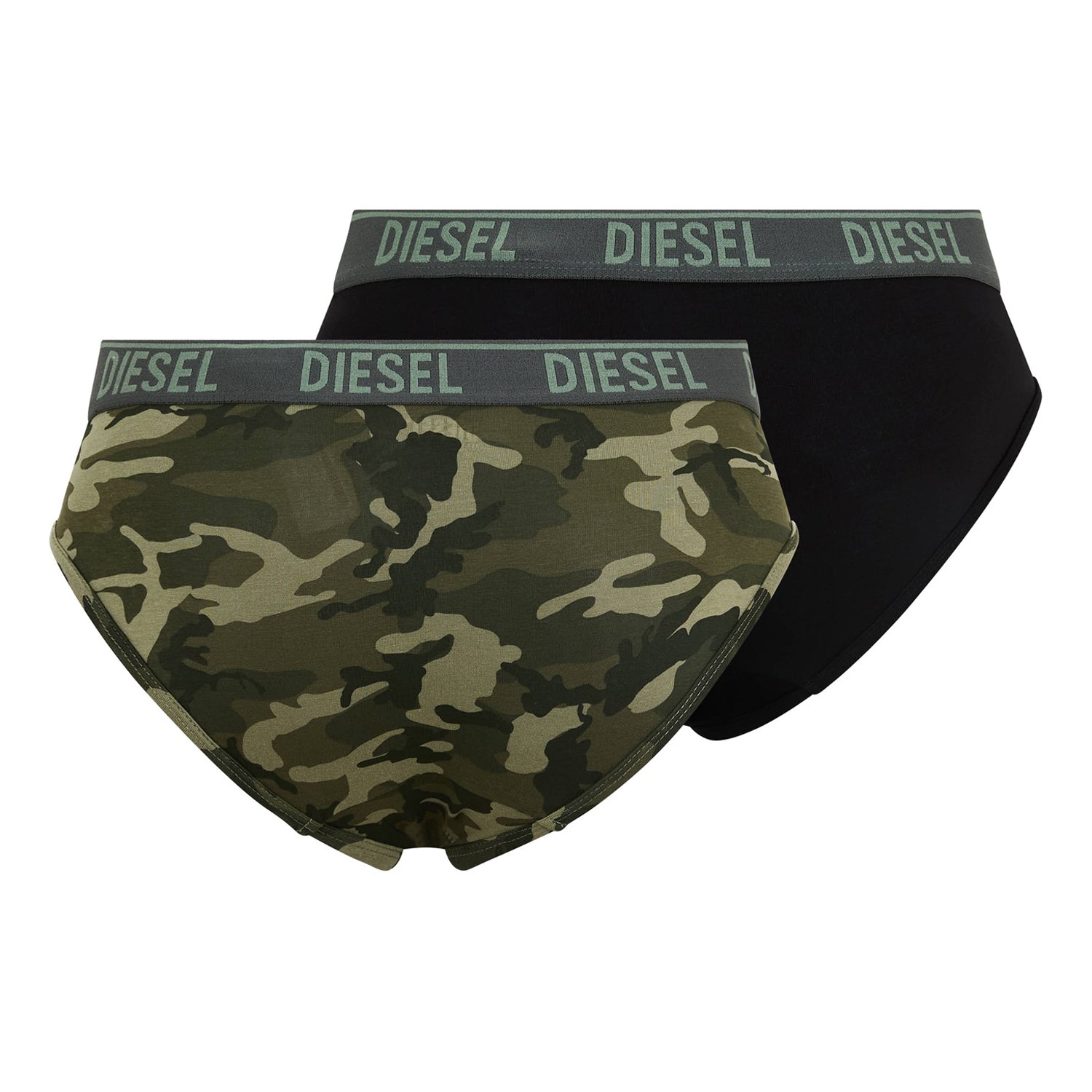 Camouflage Green-Black - Back - Diesel Mens Camouflage Briefs (Pack of 3)