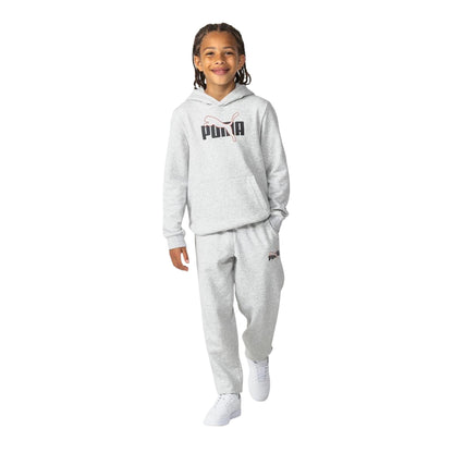 Grey - Side - Puma Childrens-Kids Fleece Logo Sweatpants