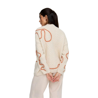 Cream - Back - Raffya Womens-Ladies Elton Embroidered Oversized Sweater Top