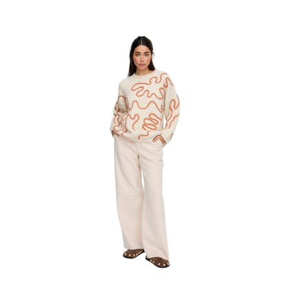 Cream - Lifestyle - Raffya Womens-Ladies Elton Embroidered Oversized Sweater Top