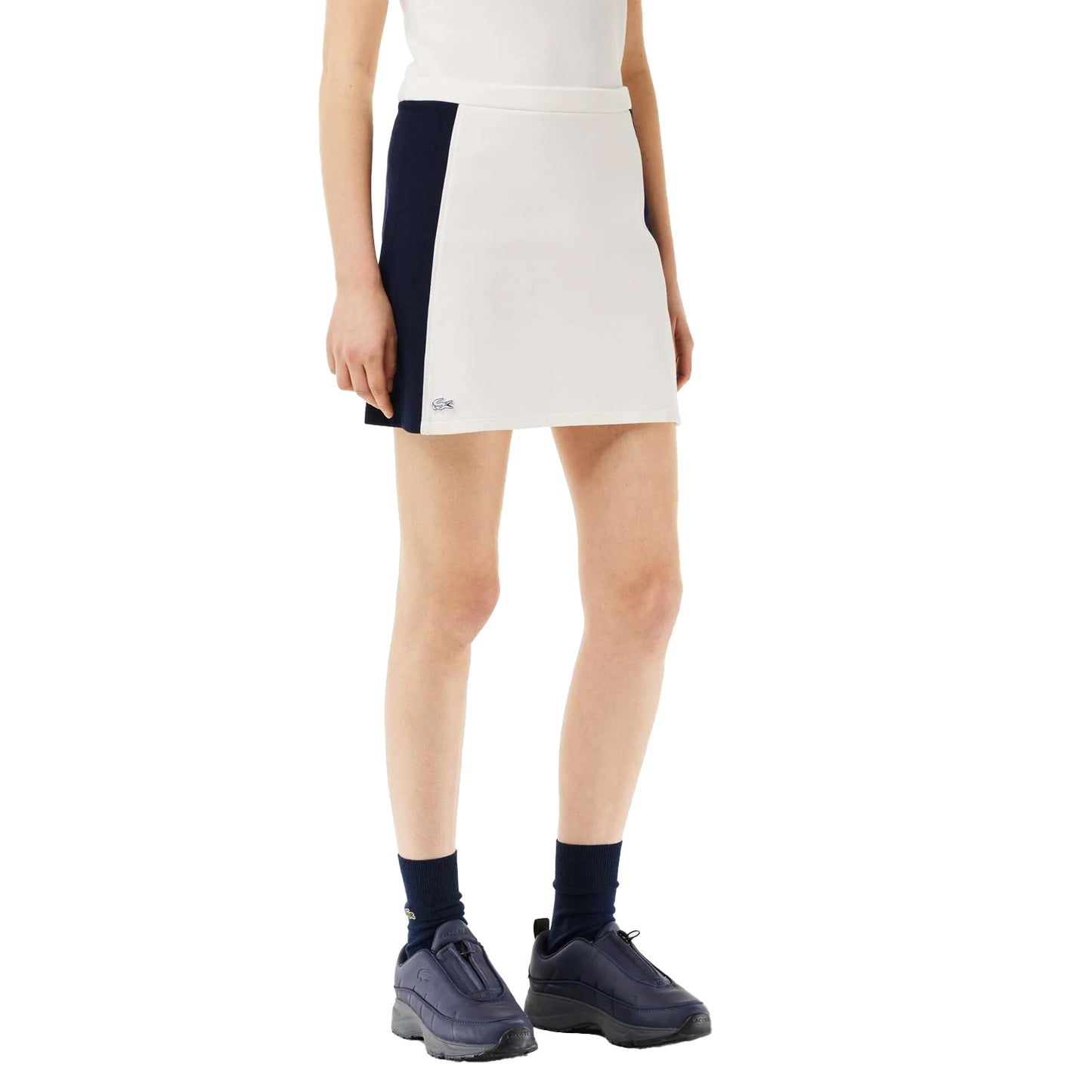 White-Navy - Side - Lacoste Womens-Ladies Colour Block Pique Mini Skirt