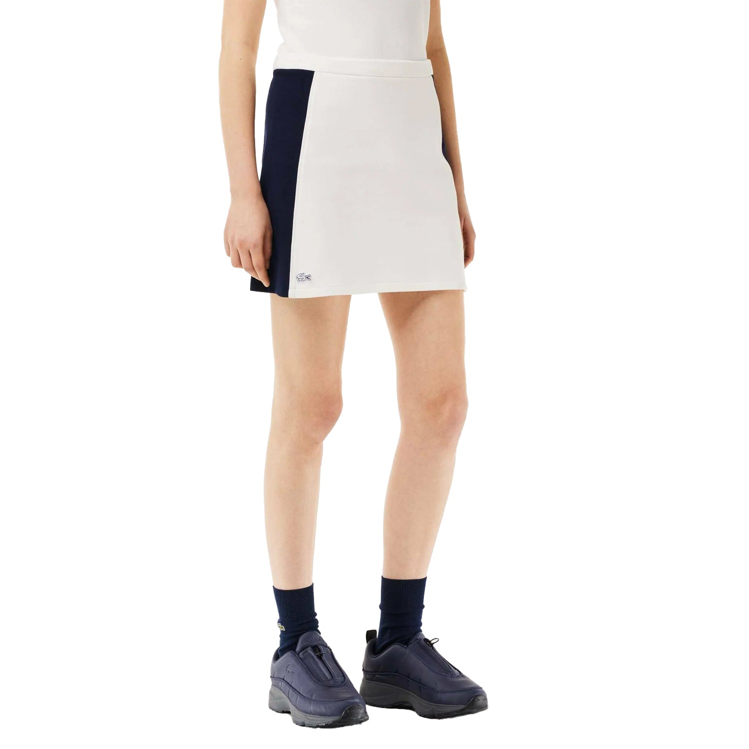 White-Navy - Side - Lacoste Womens-Ladies Colour Block Pique Mini Skirt