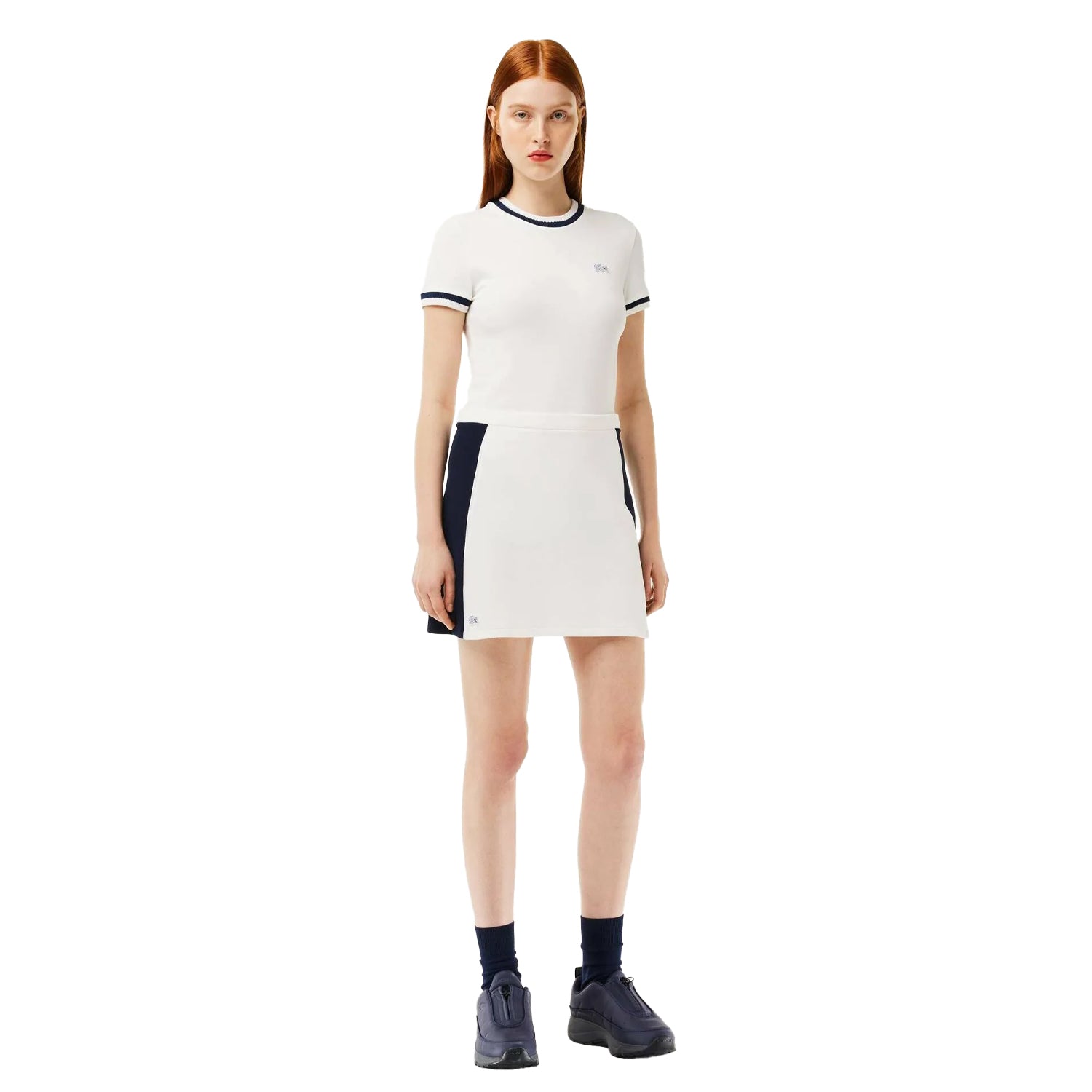 White-Navy - Lifestyle - Lacoste Womens-Ladies Colour Block Pique Mini Skirt