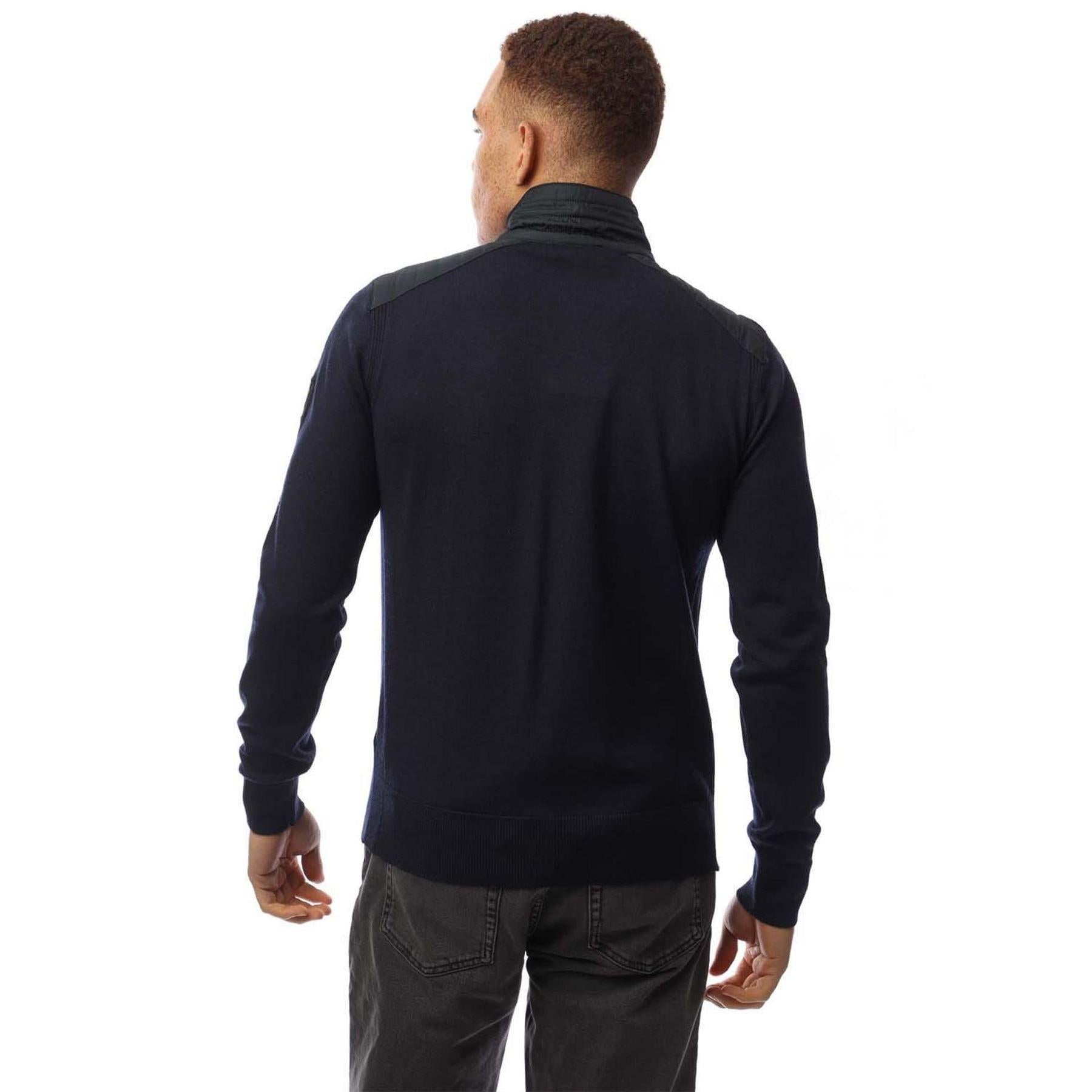Navy - Back - Belstaff Mens Quilted Merino Wool Long-Sleeved Jumper