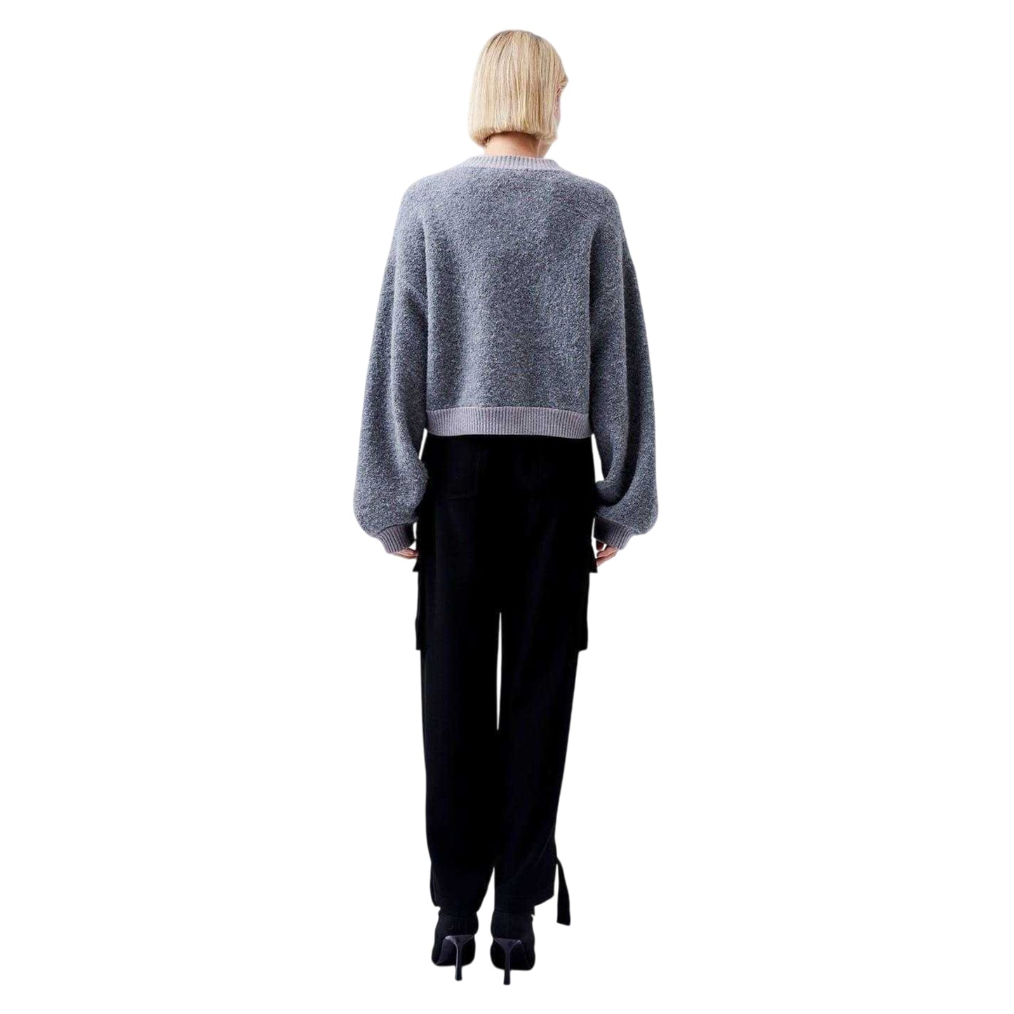 Dove Grey - Back - French Connection Womens-Ladies Melissa Cropped Balloon Sleeve Cardigan
