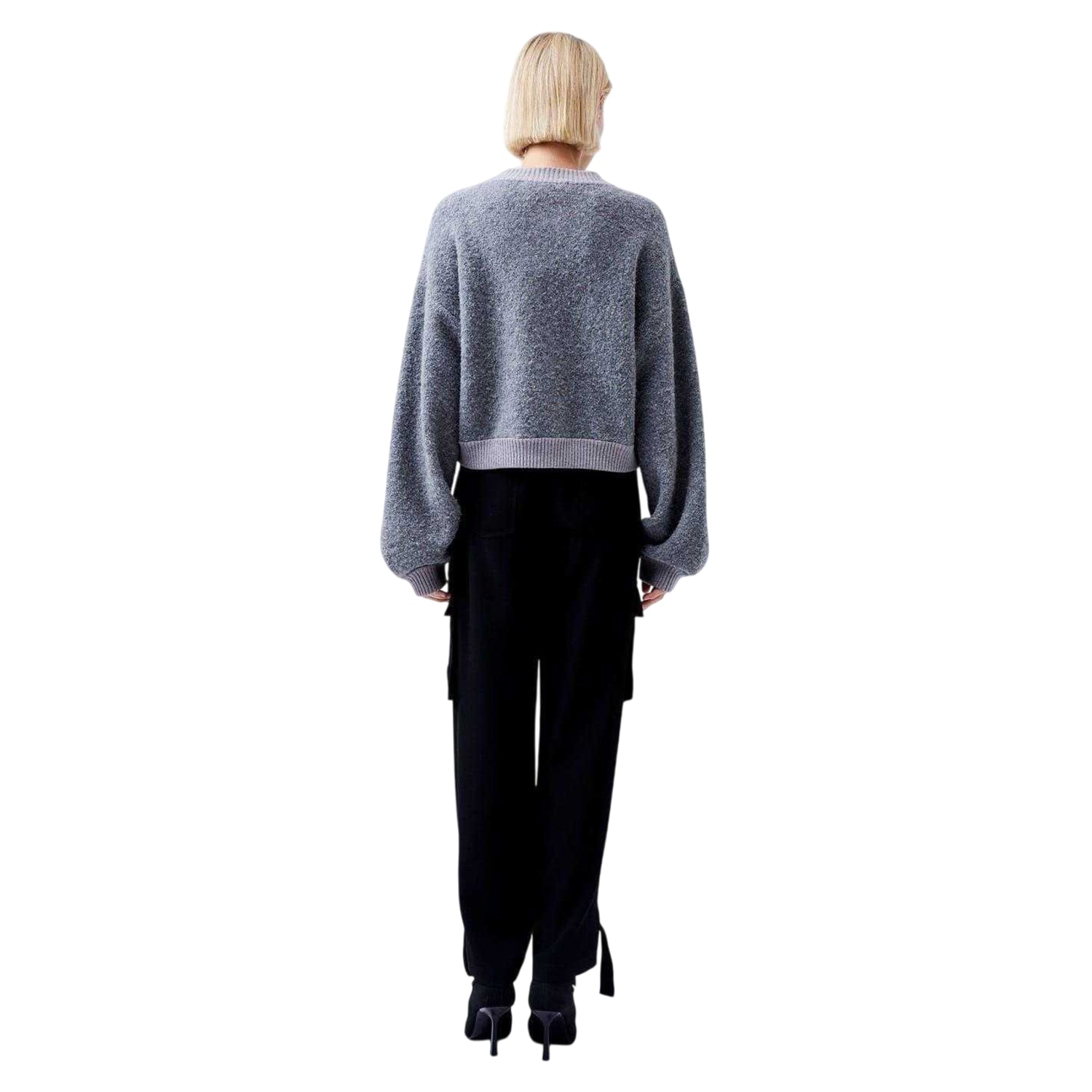 Dove Grey - Back - French Connection Womens-Ladies Melissa Cropped Balloon Sleeve Cardigan