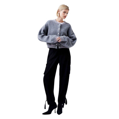 Dove Grey - Side - French Connection Womens-Ladies Melissa Cropped Balloon Sleeve Cardigan