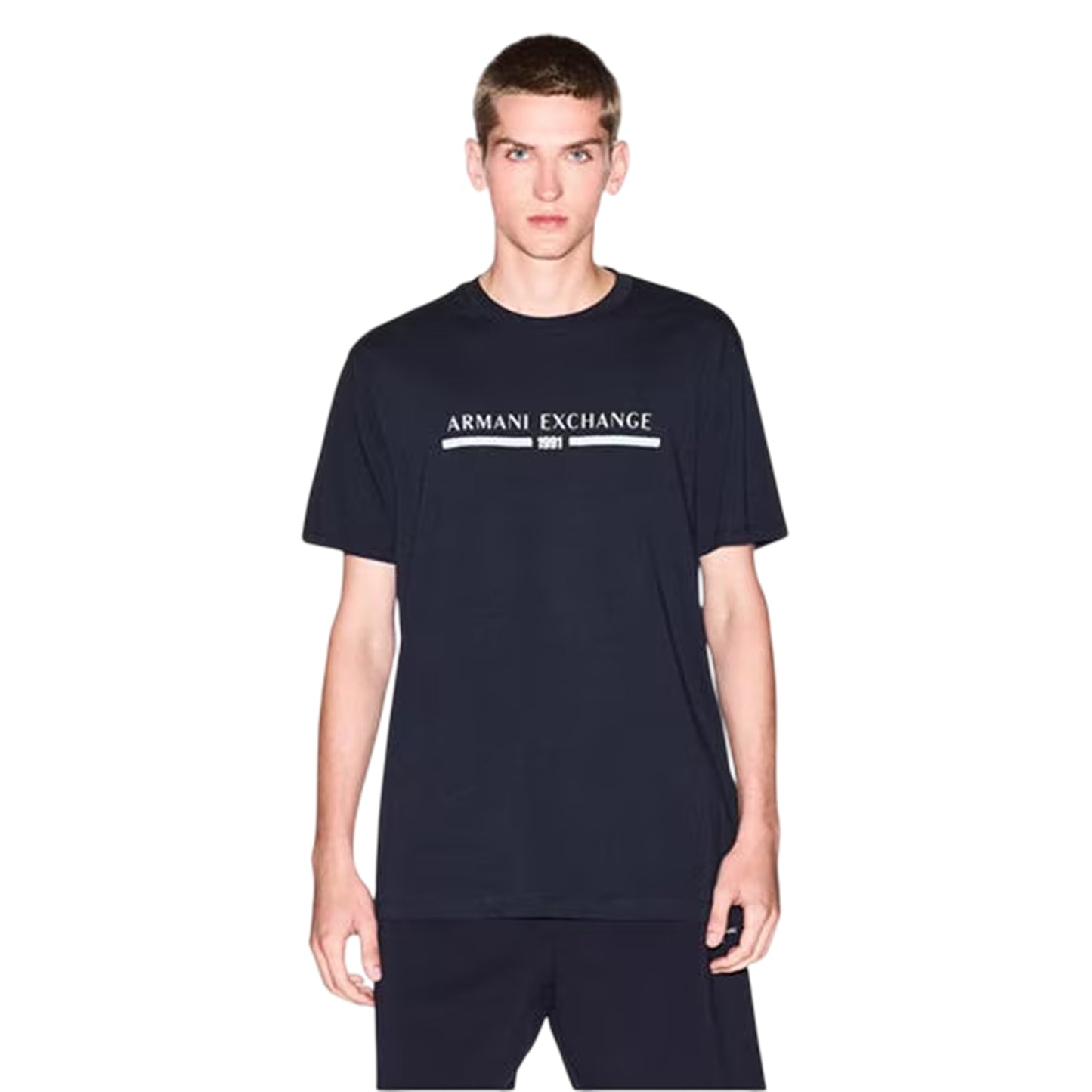 Navy - Side - Armani Exchange Mens Linear Logo T-Shirt