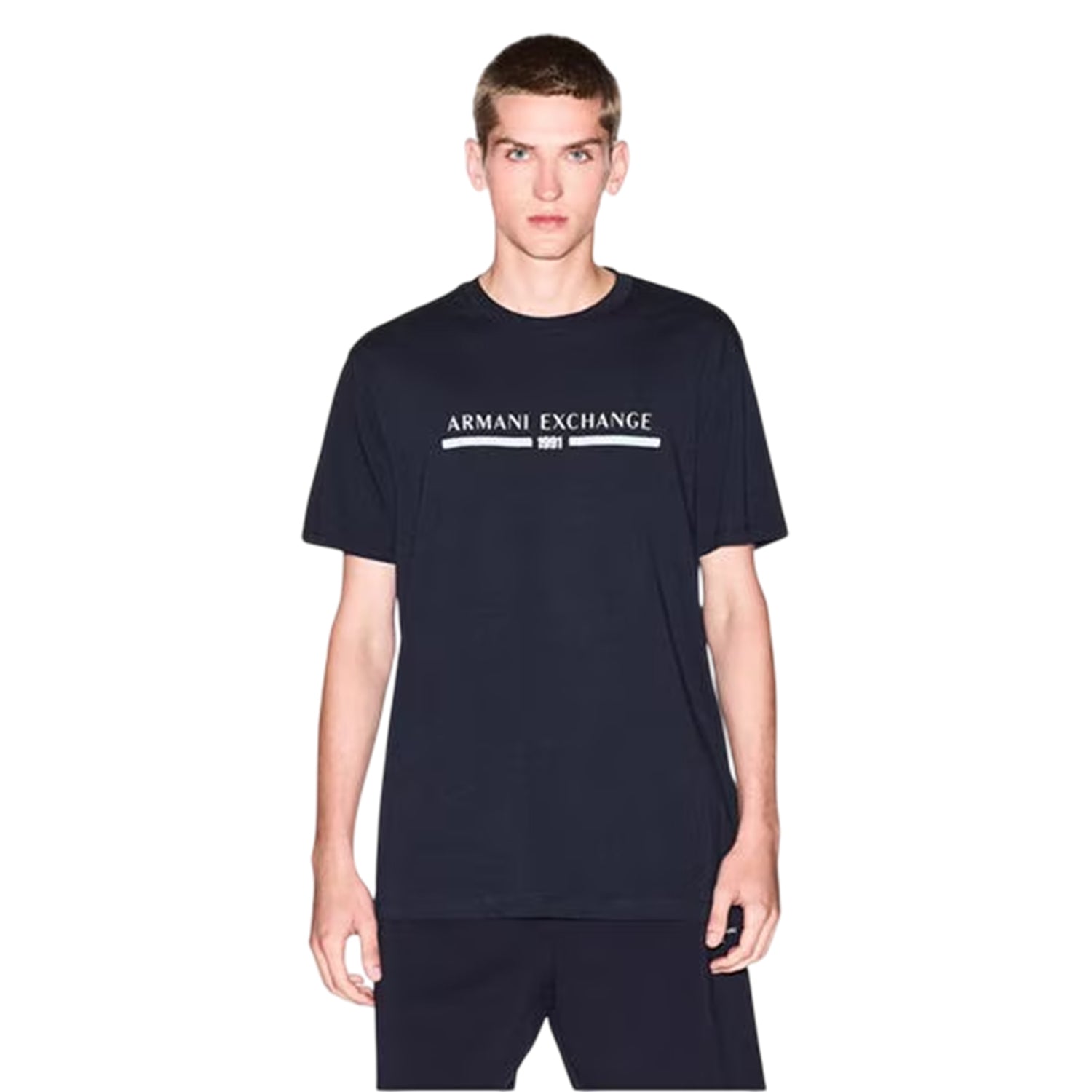 Navy - Side - Armani Exchange Mens Linear Logo T-Shirt