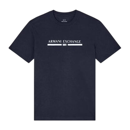 Navy - Front - Armani Exchange Mens Linear Logo T-Shirt