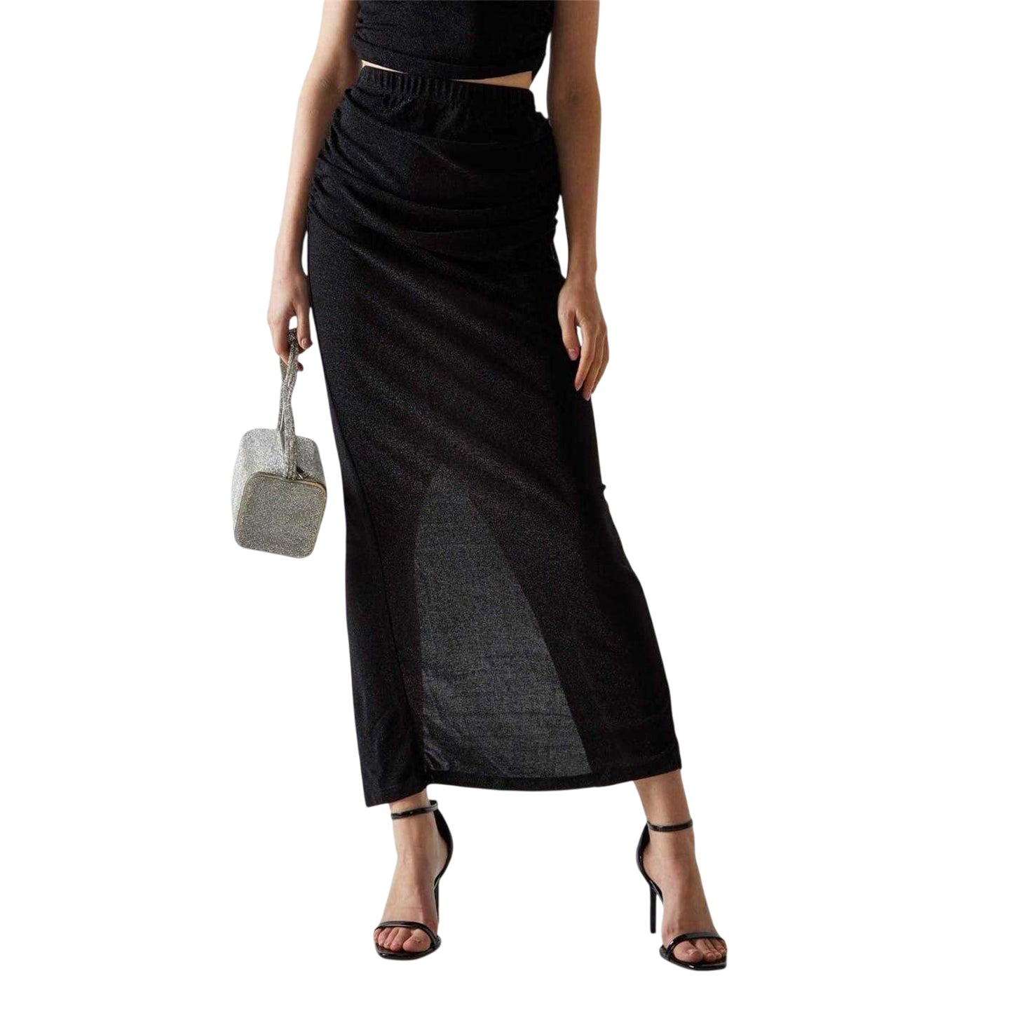 Black - Side - Glamorous Womens-Ladies Glitter Bodycon Midaxi Skirt
