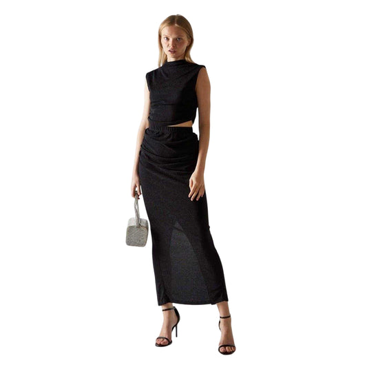 Black - Front - Glamorous Womens-Ladies Glitter Bodycon Midaxi Skirt