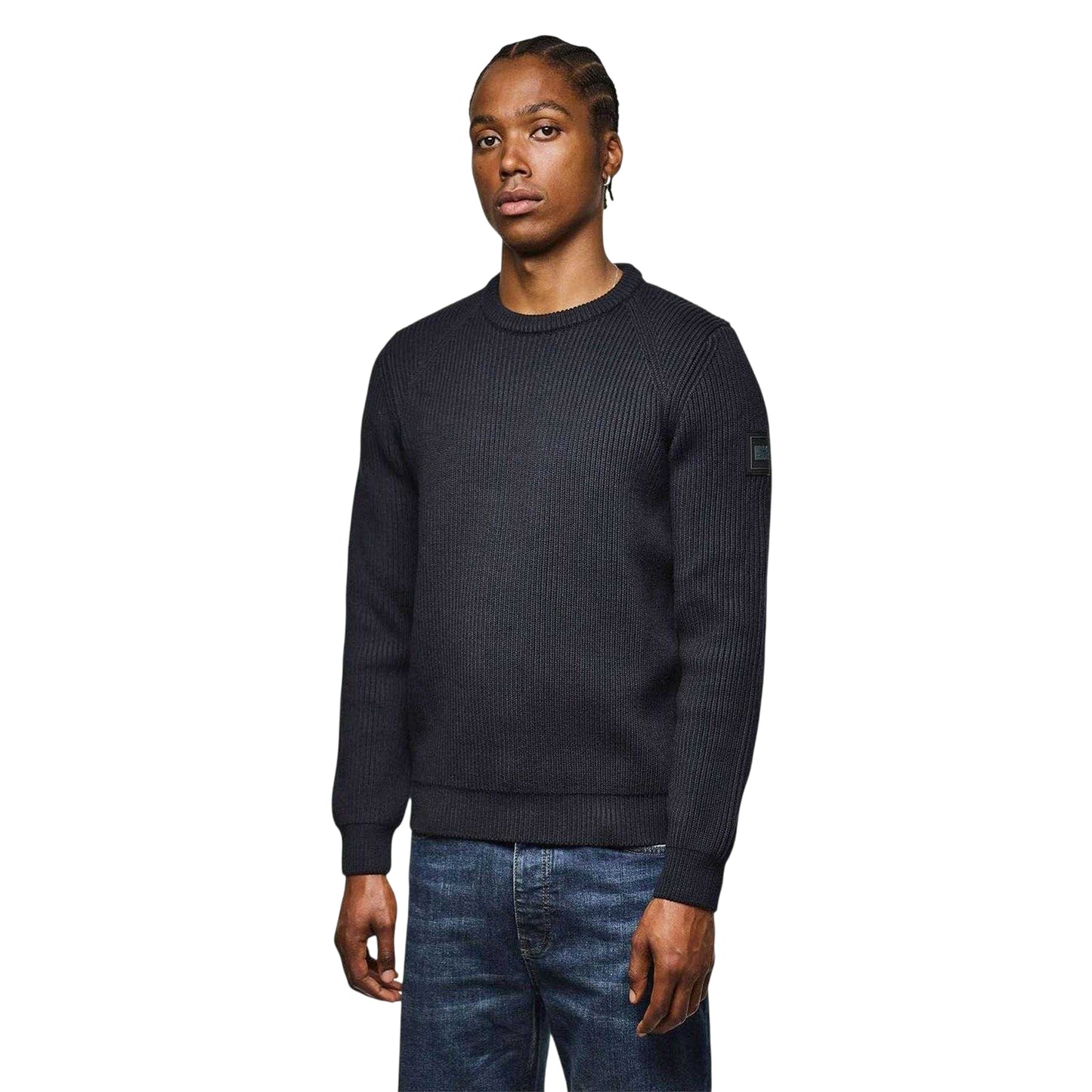 Navy - Side - Weekend Offender Mens Morello Rib Knit Jumper