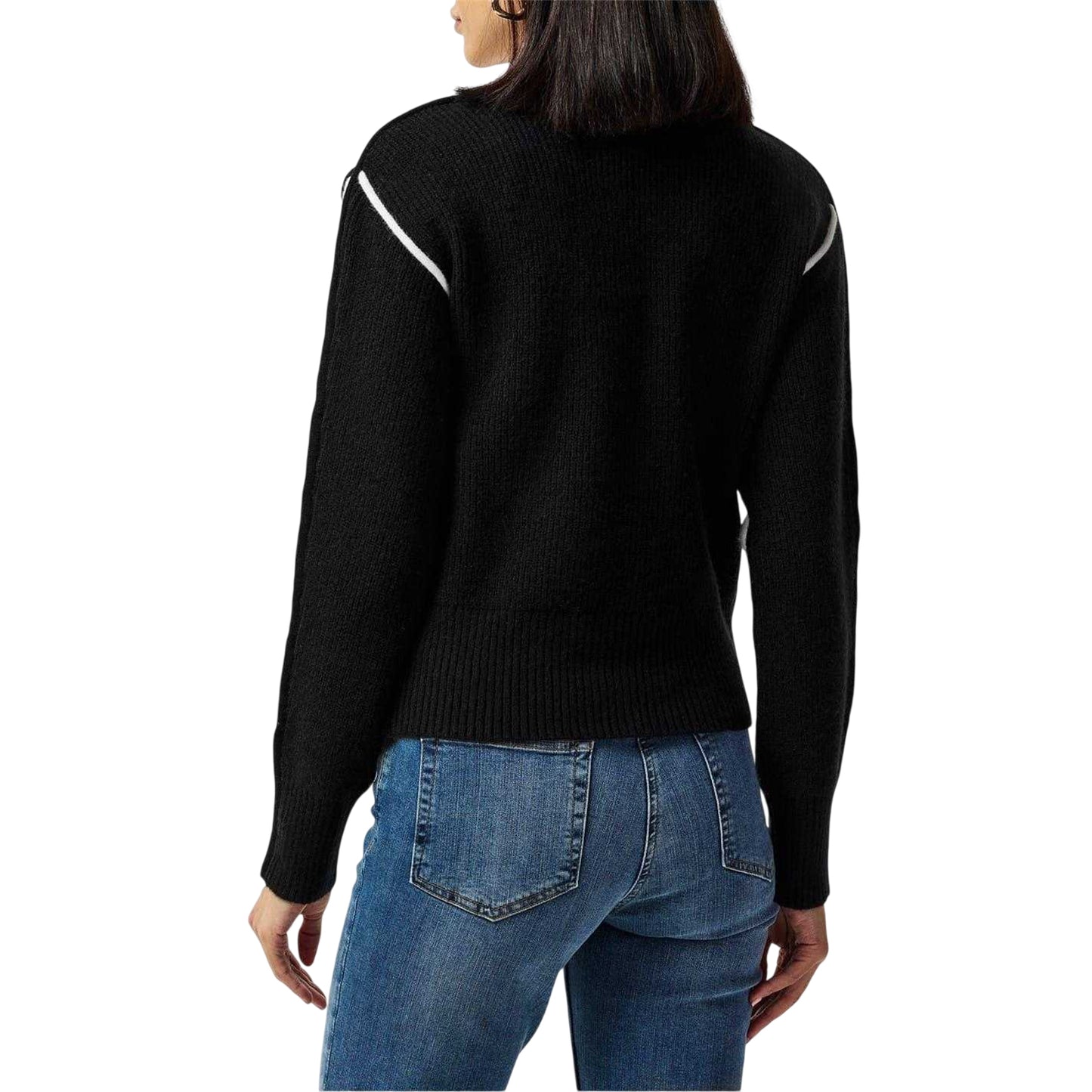 White - Back - French Connection Womens-Ladies Ribbed Mock Neck Relaxed Fit Sweater Top
